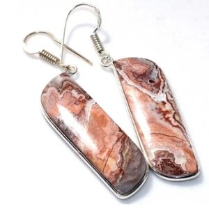 Mexican Laguna Lace Agate Gemstone 925 Sterling Silver Handmade Dangle Earrings